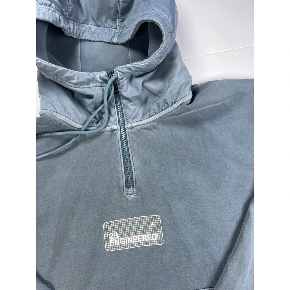 Jordan 23 Engineered Hoodie Mens Large Blue Grey 1/4 Zip Mixed Media Pullover